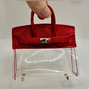 NEW Mini Purse Bag Charm Keychain Micro Pouch Compact Wallet Red Transparent